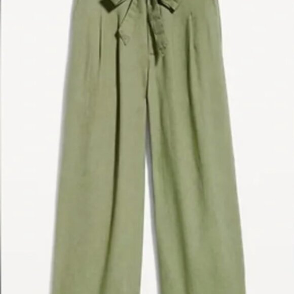 Old Navy High Waisted cropped wide leg linen pants w tie belt waistband size XS - Picture 4 of 8